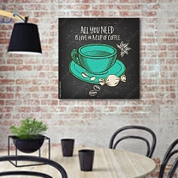 «All you need is love and cup of coffee» в интерьере современной кухни с кирпичной стеной