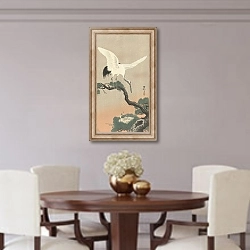 «Japanese common crane on branch of pine» в интерьере столовой в классическом стиле