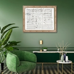 «Score for the 3rd Movement of the 5th Symphony» в интерьере гостиной в зеленых тонах