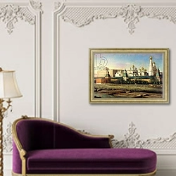 «View of the Moscow Kremlin from the Embankment 1» в интерьере в классическом стиле над банкеткой