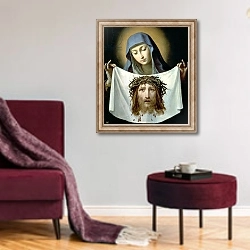 «St. Veronica» в интерьере гостиной в бордовых тонах