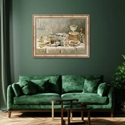«Still Life with Salad, c.1887-88» в интерьере зеленой гостиной над диваном