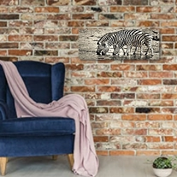 «Зебры на водопое 1» в интерьере в стиле лофт с кирпичной стеной и синим креслом