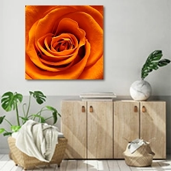 «Оранжевая роза макро №2» в интерьере современной комнаты над комодом