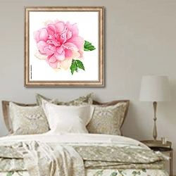 «Акварельный тропический розовый гибискус» в интерьере спальни в стиле прованс над кроватью