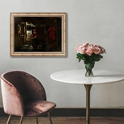 «The Asparagus Vendor, 1675-80» в интерьере в классическом стиле над креслом