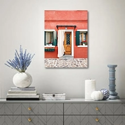 «Дверь в Бурано, Венеция, Италия» в интерьере современной гостиной с голубыми деталями
