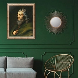 «Head Study of a Bearded Man, c.1617» в интерьере классической гостиной с зеленой стеной над диваном