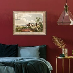 «Illustration for Goldsmith's The Deserted Village 2» в интерьере спальни с акцентной стеной