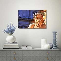«Италия. Рим. Пьяцца Навона. Статуя» в интерьере современной гостиной с голубыми деталями