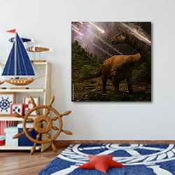 «Динозавр и метеоритный дождь» в интерьере детской комнаты для мальчика в морской тематике