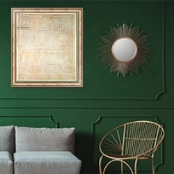 «Architectural Drawing» в интерьере классической гостиной с зеленой стеной над диваном