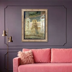 «The Visitation, detail from the chapel interior» в интерьере гостиной с розовым диваном