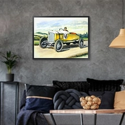 «Автомобили в искусстве 54» в интерьере гостиной в стиле лофт в серых тонах