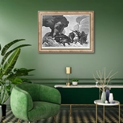«Attack, illustration from 'Expedition du Tegetthoff' by Julius Prayer» в интерьере гостиной в зеленых тонах