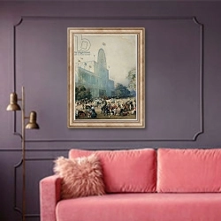 «The Inauguration of the Crystal Palace, 1851» в интерьере гостиной с розовым диваном