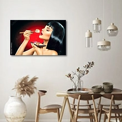 «Девушка ест суши» в интерьере кухни в стиле ретро над обеденным столом