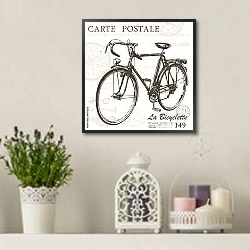 «Винтажная открытка с велосипедом» в интерьере в стиле прованс с лавандой и свечами
