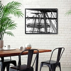 «История в черно-белых фото 15» в интерьере столовой в скандинавском стиле с кирпичной стеной