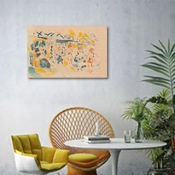 «A View of Scheveningen» в интерьере современной гостиной с желтым креслом