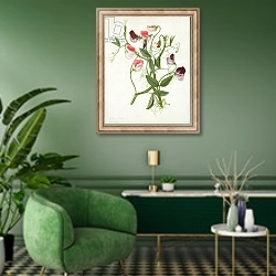 «Lathyrus Odoratus» в интерьере гостиной в зеленых тонах