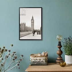 «The Palace of Westminster, aka the Houses of Parliament or Westminster Palace, London, England» в интерьере в стиле ретро с бирюзовыми стенами