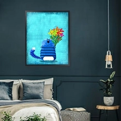 «Большой синий полосатый кот с цветами» в интерьере столовой в классическом стиле