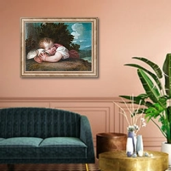 «Мальчик с птицей» в интерьере классической гостиной над диваном