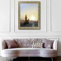 «Вид на Леандровую башню в Константинополе» в интерьере гостиной в классическом стиле над диваном