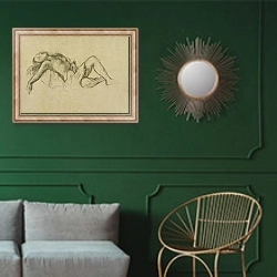 «Обнаженная 2» в интерьере классической гостиной с зеленой стеной над диваном