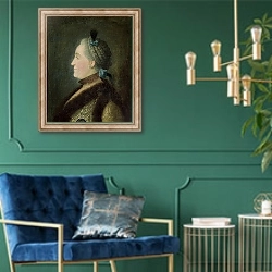 «Portrait of Catherine II of Russia, after a painting by Dimitri Gregorievich Levitsky» в интерьере в классическом стиле с зеленой стеной