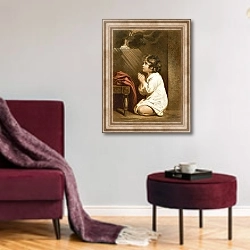 «The Infant Samuel» в интерьере гостиной в бордовых тонах