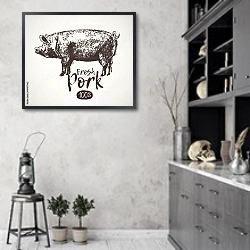 «100% свежая свинина» в интерьере современной кухни в серых тонах