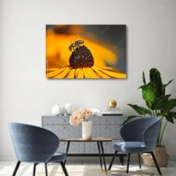 «Золотисто-желтый цветок рудбекии с трудолюбивой пчелой» в интерьере современной гостиной над комодом