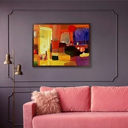 «The Changing Room, 2000» в интерьере гостиной с розовым диваном