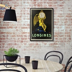 «Advertising poster for the Swiss watchmakers Longines, 1922» в интерьере кухни в стиле лофт с кирпичной стеной