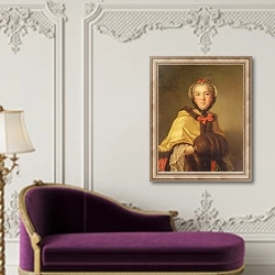 «Portrait of Louis-Henriette de Bourbon-Conti, with muffler» в интерьере в классическом стиле над банкеткой