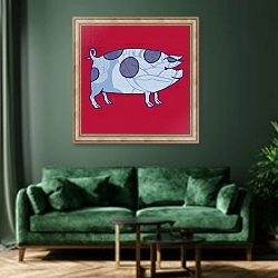 «Piddle Valley Pig, 2005» в интерьере зеленой гостиной над диваном