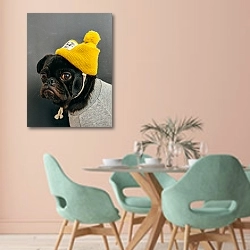 «Маленький пес в желтой шапочке» в интерьере современной столовой в пастельных тонах