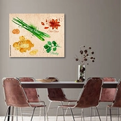 «Звезда аниса, петрушка, зеленый лук» в интерьере столовой с серыми стенами