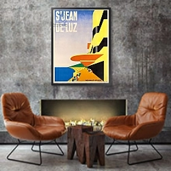 «Poster advertising Saint-Jean-de-Luz, 1928» в интерьере в стиле лофт с бетонной стеной над камином