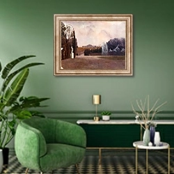 «The Gloriette, Schonbrunn» в интерьере гостиной в зеленых тонах
