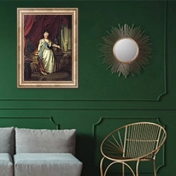 «Портрет императрицы Екатерины II» в интерьере классической гостиной с зеленой стеной над диваном
