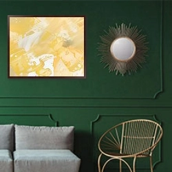 «Irises of all colors» в интерьере классической гостиной с зеленой стеной над диваном