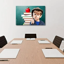 «Маленький мальчик с лупой и книжками» в интерьере офиса над переговорным столом