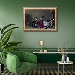 «Радостная кампания у стола» в интерьере гостиной в зеленых тонах
