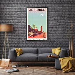 «Air France – North Africa by plane» в интерьере в стиле лофт над диваном
