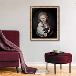 «Esprit de Baculard d'Arnaud, 1776» в интерьере гостиной в бордовых тонах