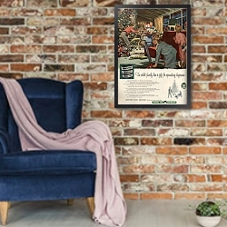 «Ретро-Реклама 72» в интерьере в стиле лофт с кирпичной стеной и синим креслом