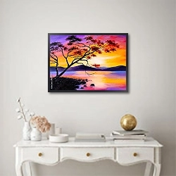 «Красочный закат на озере» в интерьере в классическом стиле над столом